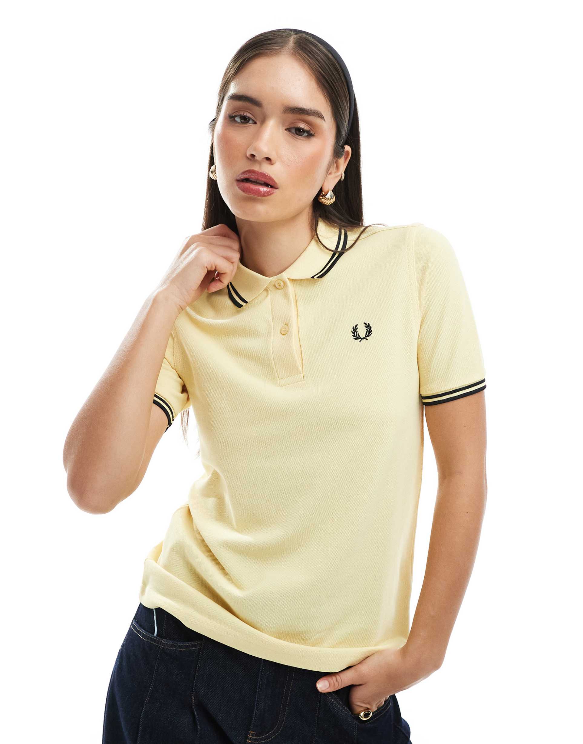 fred perry twin tipped polo shirt in yellow/white