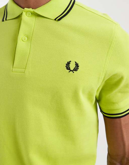 Fred Perry twin tipped polo shirt in yellow with black tipping , 4 of 5