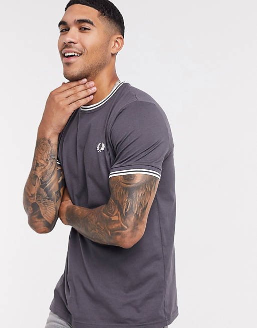 Men Fred Perry twin tipped ringer t-shirt in grey 