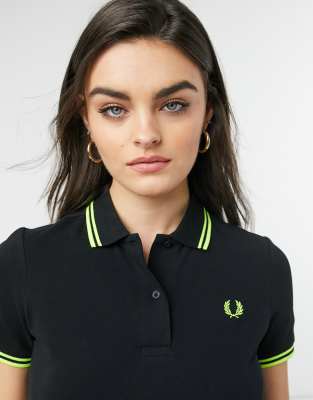 Fred Perry twin tipped shirt in black and lime-Multi