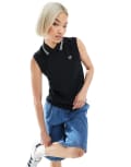 [Fred Perry] Fred Perry twin tipped sleeveless polo shirt in black/white 34 BLACK