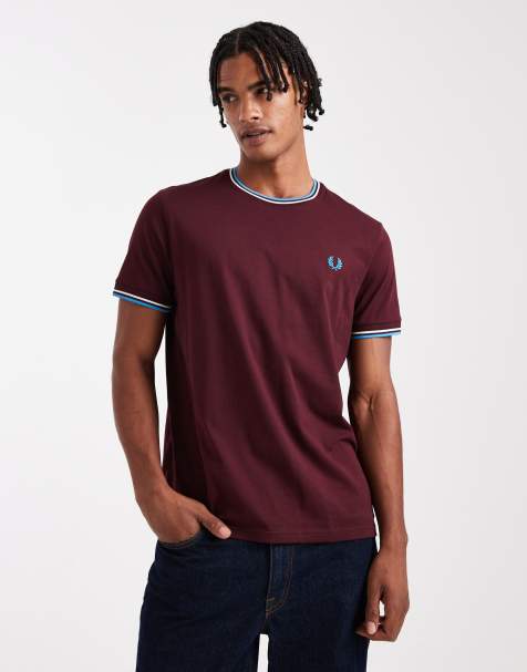 Fred Perry twin tipped t-shirt in burgundy - view 1