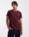 [Fred Perry] Fred Perry twin tipped t-shirt in burgundy L BURGUNDY