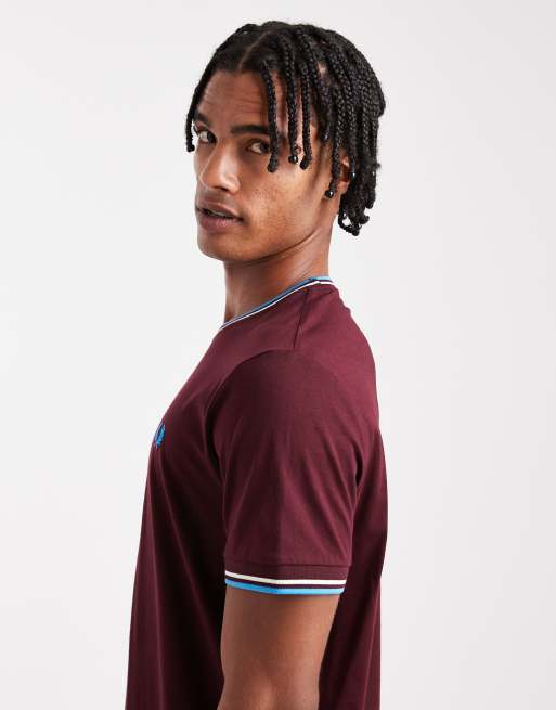 Fred Perry twin tipped t-shirt in burgundy | ASOS