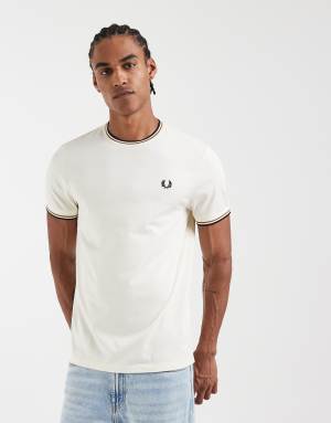 Fred Perry twin tipped t-shirt in ecru and camel