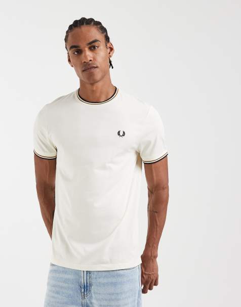 Fred Perry twin tipped t-shirt in ecru and camel