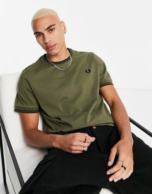 Fred Perry twin tipped t-shirt in khaki - ASOS Price Checker