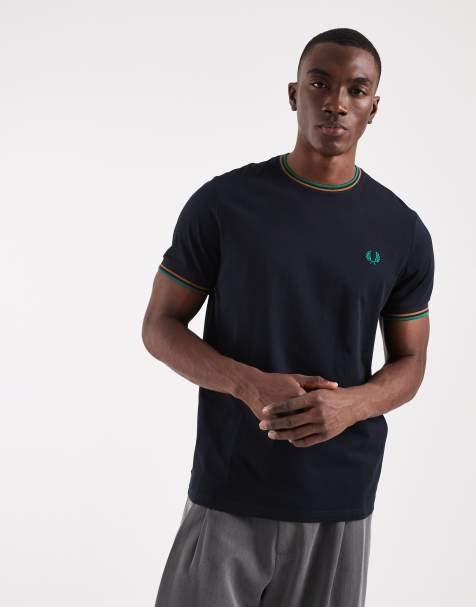 Fred Perry twin tipped t-shirt in navy, camel and green - view 1