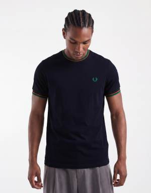 Fred Perry twin tipped t-shirt in navy camel and green
