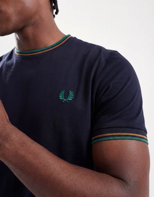 Fred Perry twin tipped t-shirt in navy, camel and green , 3 of 5