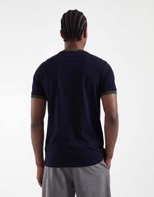 Fred Perry twin tipped t-shirt in navy, camel and green , 5 of 5