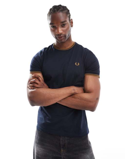 Fred Perry twin tipped t shirt in navy ASOS