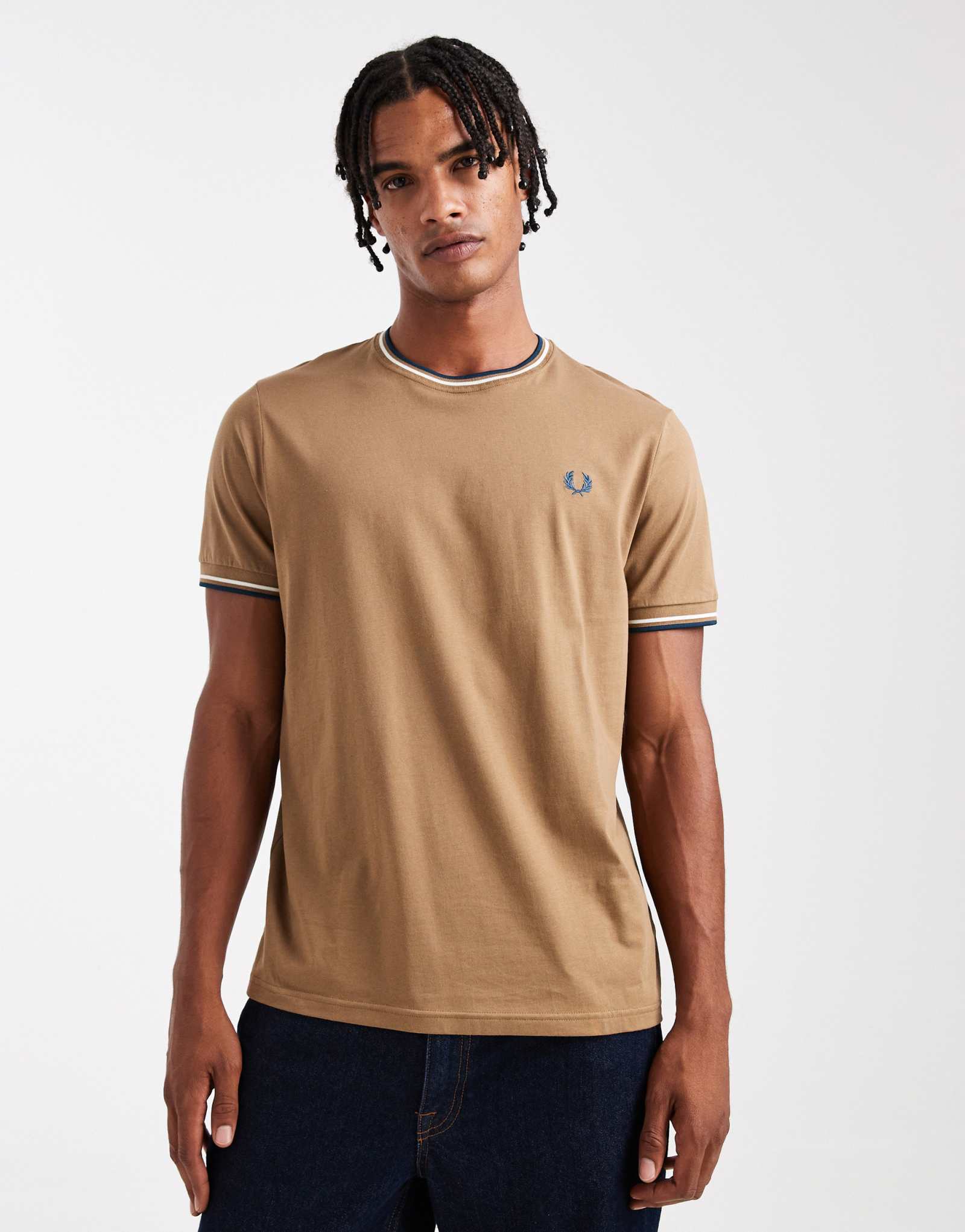 Футболка Fred Perry с двойным воротником оливково-зеленого цвета
