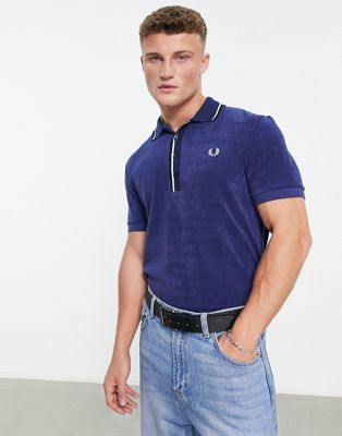 Fred Perry twin tipped towelling polo shirt in navy