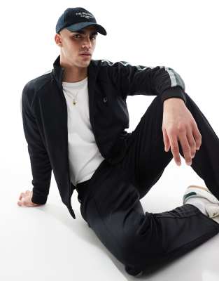 Fred Perry Two Color Taped Track Jacket In Black