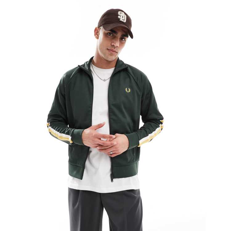 Fred Perry two color taped track jacket in green | ASOS