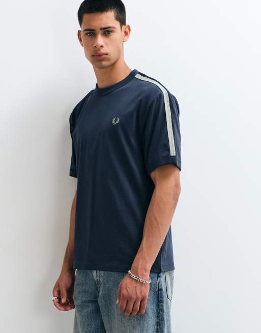 Fred Perry two tone mesh tape t-shirt in dark airforce blue, 2 of 5