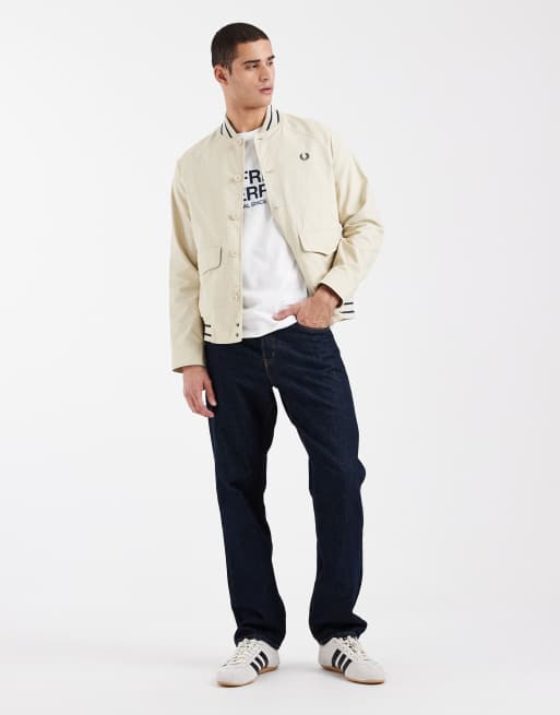Fred Perry - Umpire - Råhvid bomber-jakke med logo og kantstribe på kraven, 2 af 5