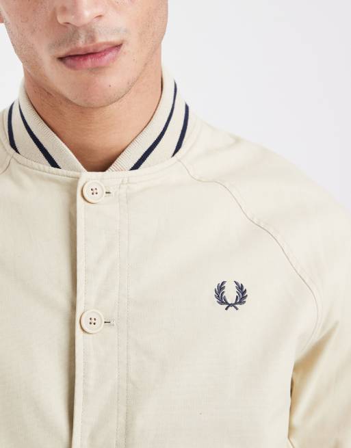 Fred Perry - Umpire - Råhvid bomber-jakke med logo og kantstribe på kraven, 5 af 5