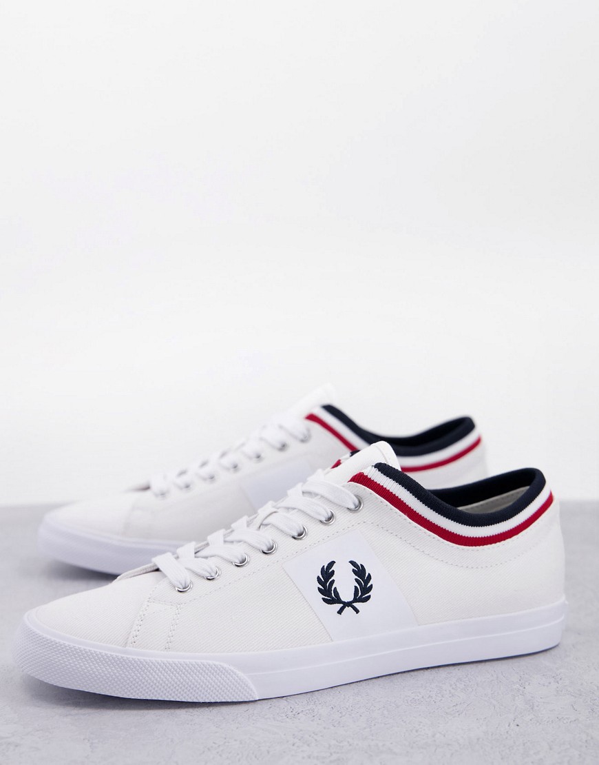 FRED PERRY UNDERSPIN TIPPED CUFF TWILL SNEAKERS IN WHITE