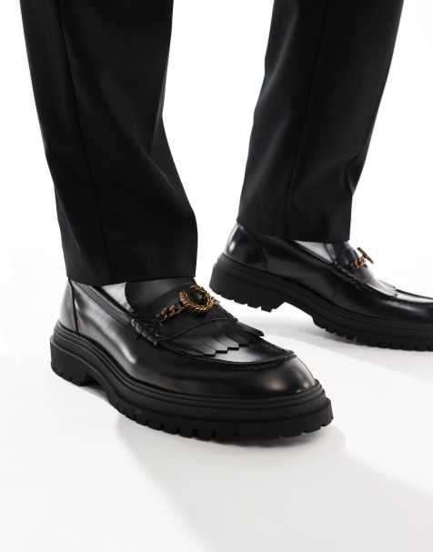 Fred Perry - Uniseks leren loafers met ketting detail in zwart - view 1