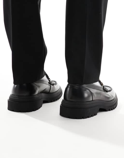 Fred Perry unisex chain leather loafers in black | ASOS