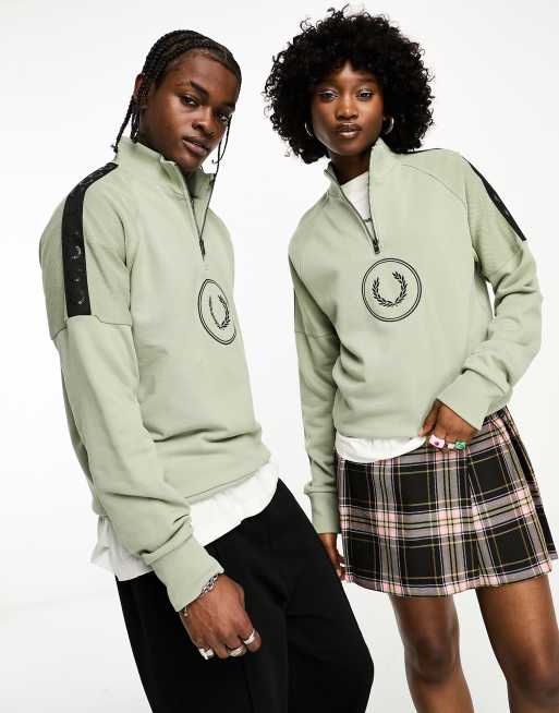 Fred Perry unisex circle branded half zip sweatshirt in light green ASOS
