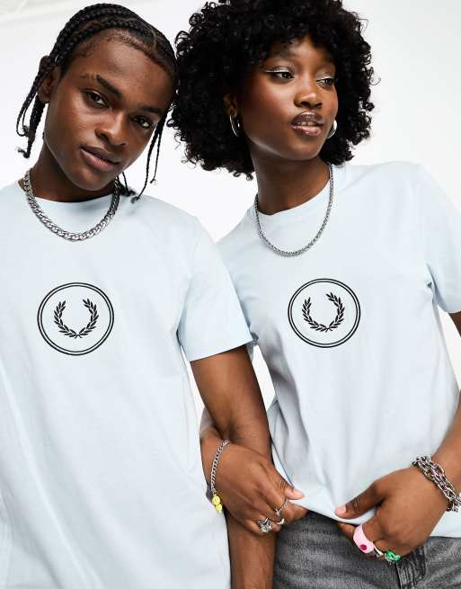 Fred Perry unisex circle branding t-shirt in light blue | ASOS