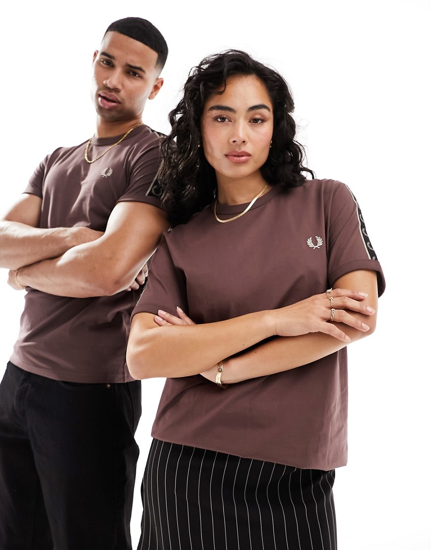 unisex contrast tape ringer t-shirt in brown