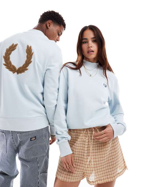 Fred Perry unisex laurel wreath high neck sweatshirt in light blue