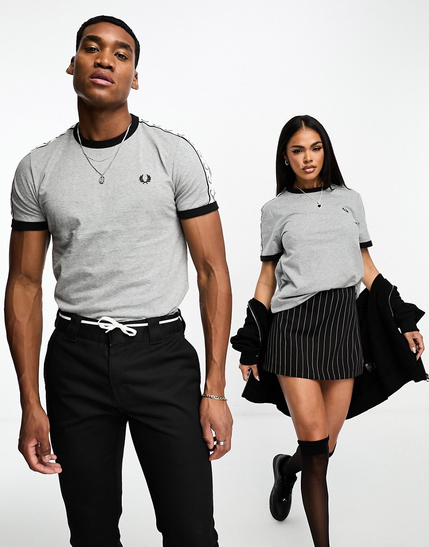 Fred Perry unisex ringer t-shirt in steel marl-Grey