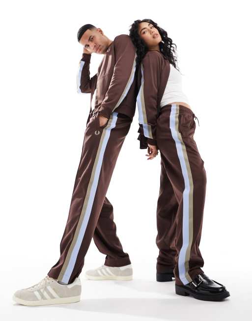 Fred Perry unisex straight leg taped trackies in dark red (part of a set)
