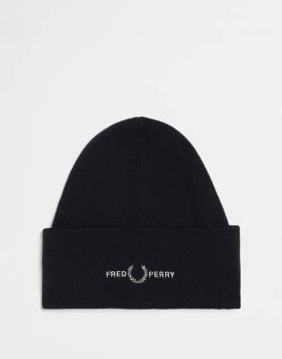 Fred Perry - Unisex-Strickmütze in Schwarz mit Logo