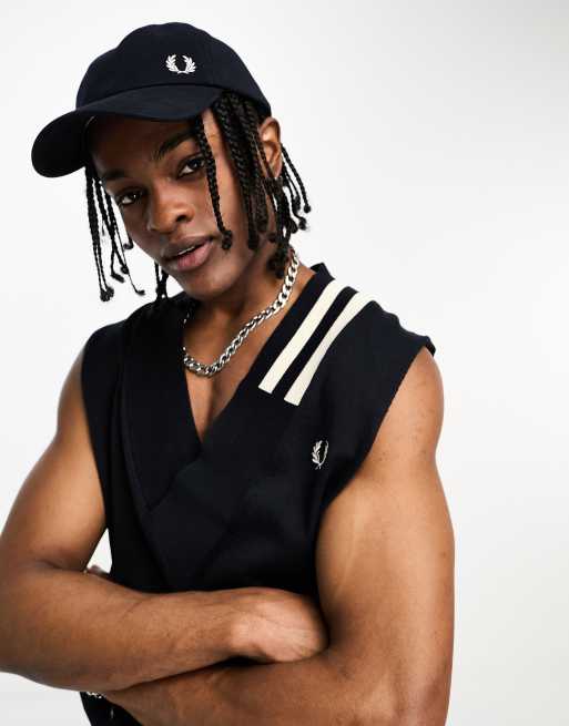 Fred Perry v-neck tipped tank in navy | ASOS