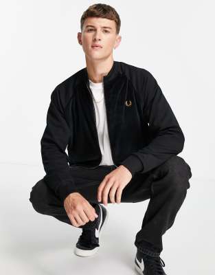 fred perry gold detail velour bomber jacket in black