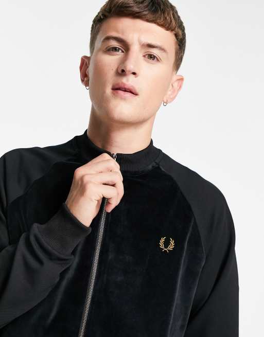 Fred Perry velour bomber jacket in black