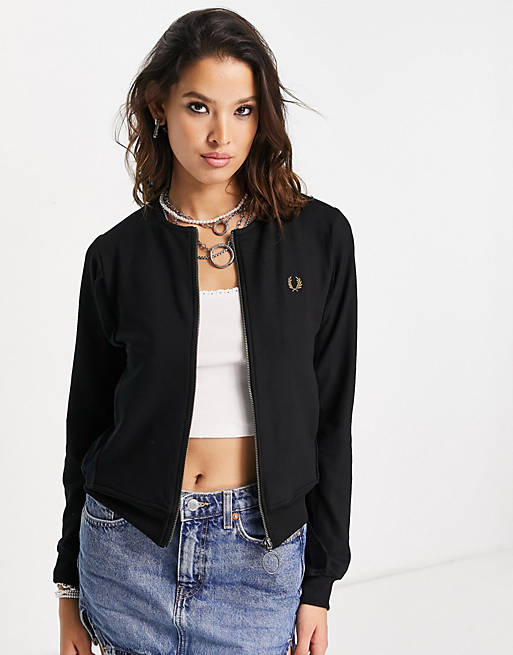 Fred Perry velour panel track jacket in black