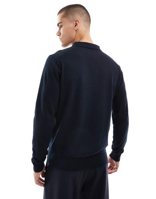 トップス FRED PERRY Long Sleeve Ribbed Polo Shirt Fred Perry Long Sleeve Ribbed Polo Shirt | Oxygen Clothing