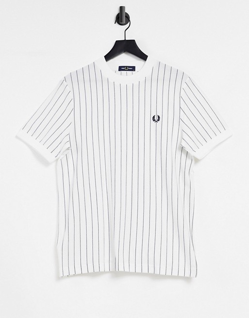 Fred Perry vertical stripe pique t-shirt in white