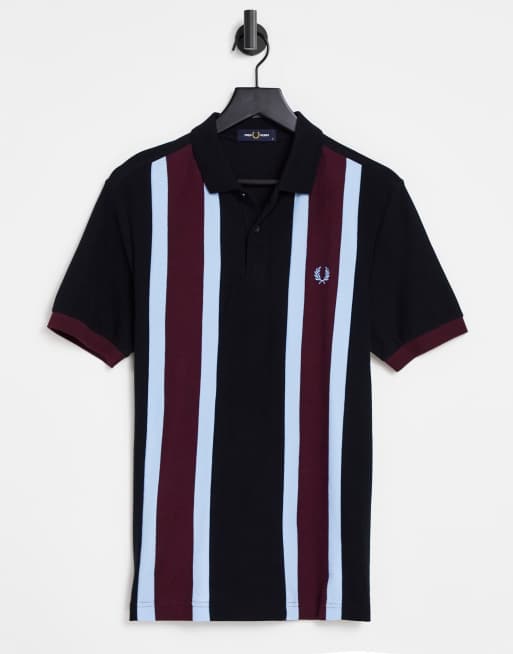 Fred Perry Vertical Stripe Polo In Blackburgundy Asos 