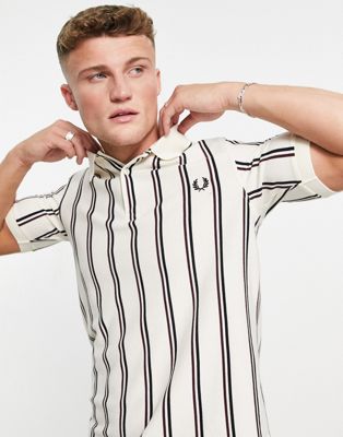 Fred Perry vertical stripe polo shirt in cream