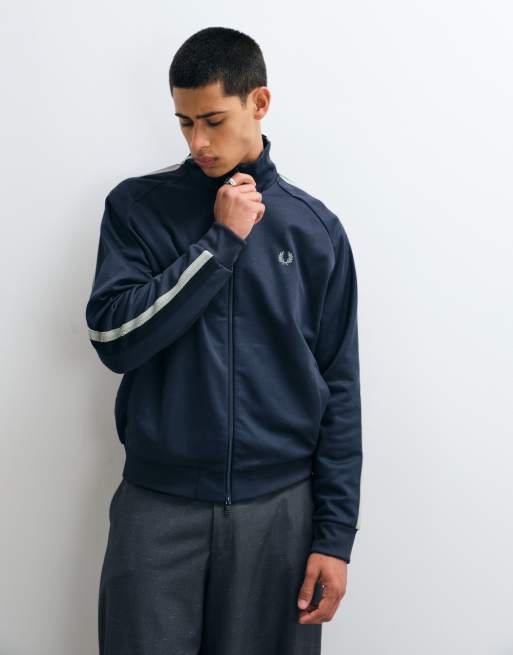 Fred Perry veste de survêtement coordonnée en mesh à bandes bicolores bleu airforce foncé, 3 de 5