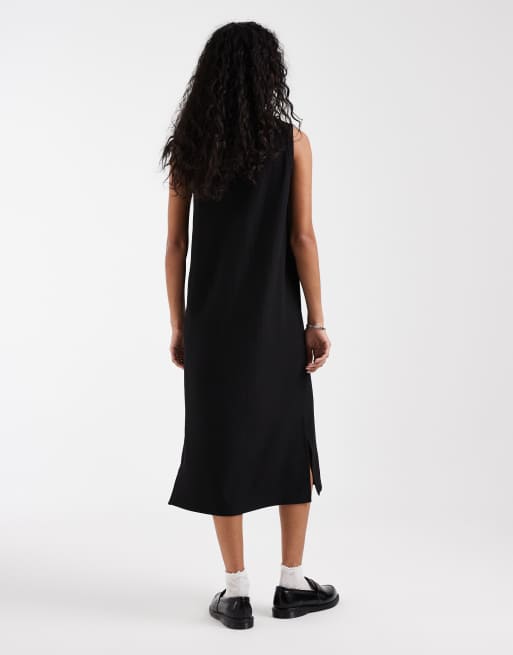 Fred Perry - Vestito midi senza maniche in tricot nero a coste con logo, 3 di 4