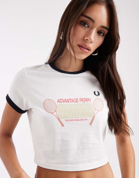 Fred Perry – Vit, mönstrad t-shirt med kantband - view 1