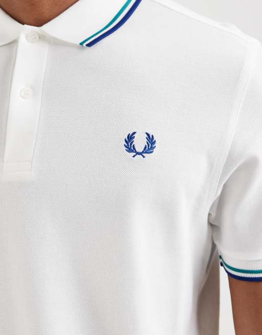 Fred Perry – Vit pikétröja med dubbla kantränder och logga, 4 av 5