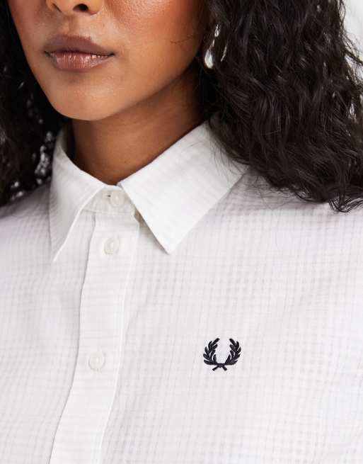 Fred Perry – Vit, vävd skjorta med schackrutigt mönster, 3 av 4