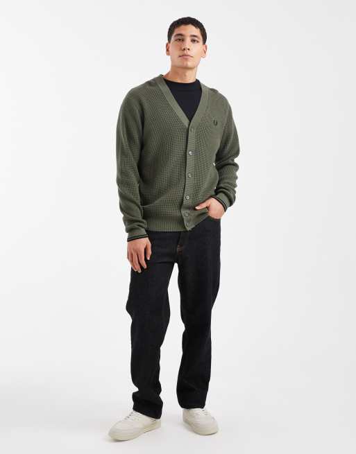 Fred Perry waffle cardigan in khaki | ASOS