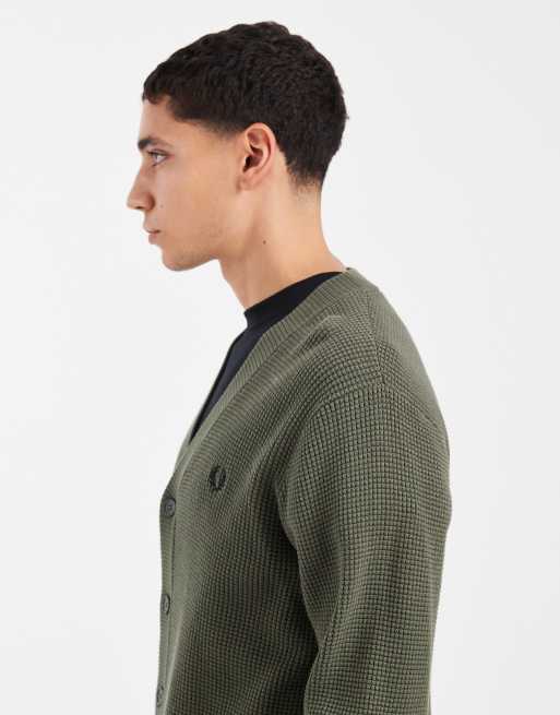 Fred Perry waffle cardigan in khaki | ASOS