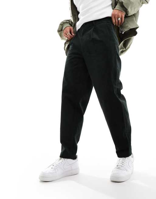 Fred Perry waffle cord tapered pants in night green