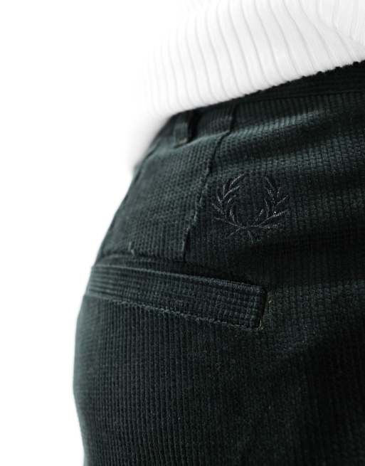 Fred Perry waffle cord tapered pants in night green